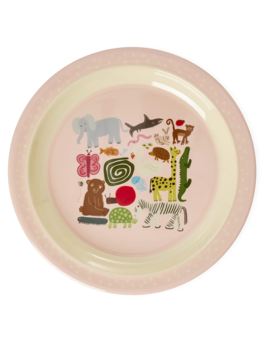 Rice Piatto Piano Per Bambini Melamina Wildlife Print Rosa 22cm