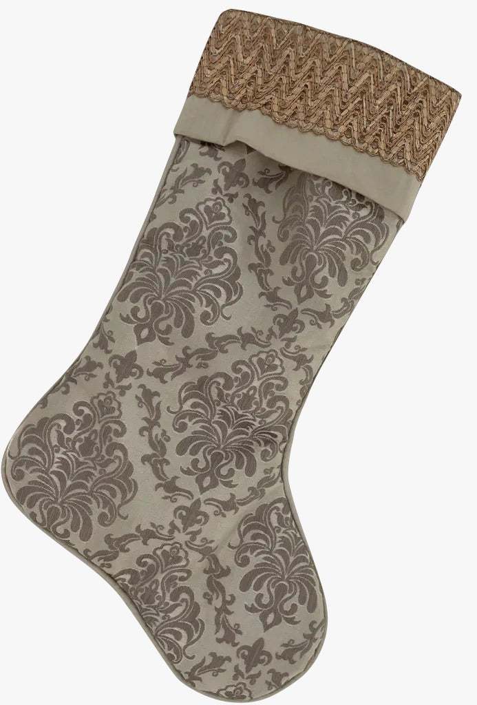 Calza Befana Epifania Grigia E Beige In Stoffa Decorata 51cm