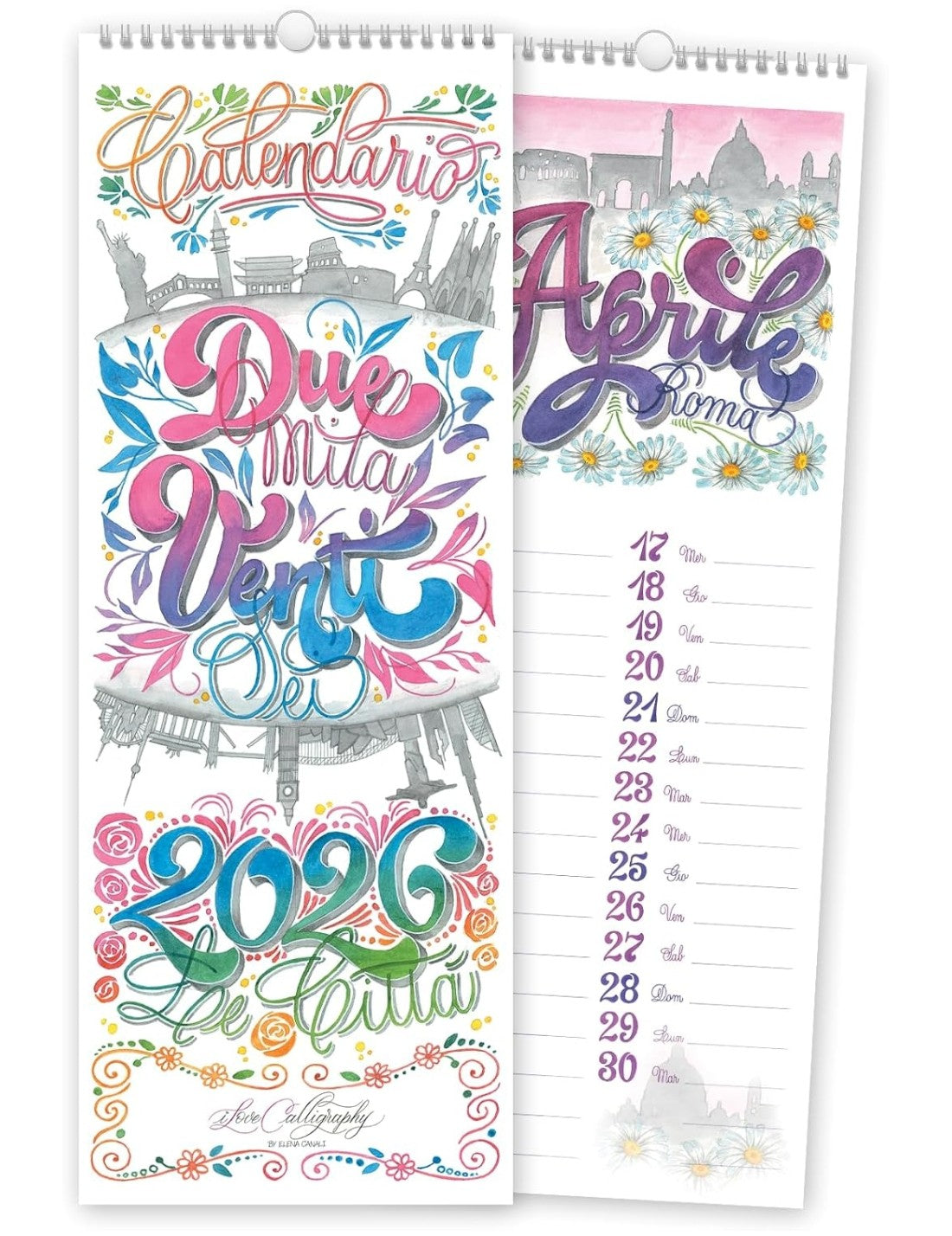 Calendario Da Parete Spiralato 2026 I Love Calligraphy 45cm