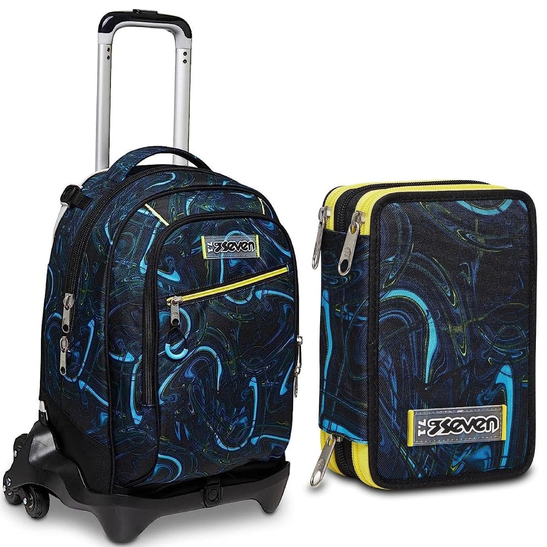 Seven School Pack Led Balloon Trolley Jack-3WD Più Astuccio Completo 3 Zip