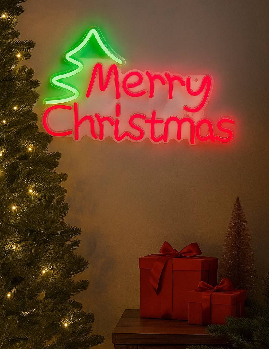 Addobbo Di Natale Scritta Luce LED Merry Christmas