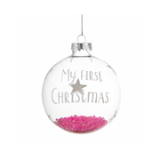 Pallina Albero Di Natale In Vetro Trasparente Il Mio Primo Natale Con Perline Rosa 8cm
