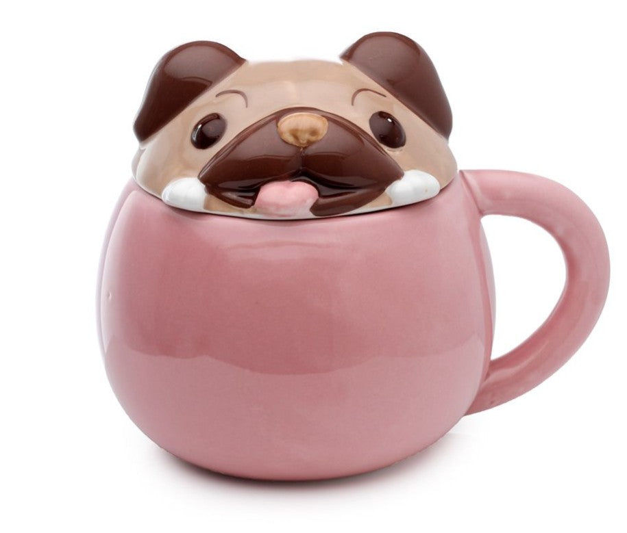 Tazza in Ceramica con Coperchio Sagomato Cane Carlino