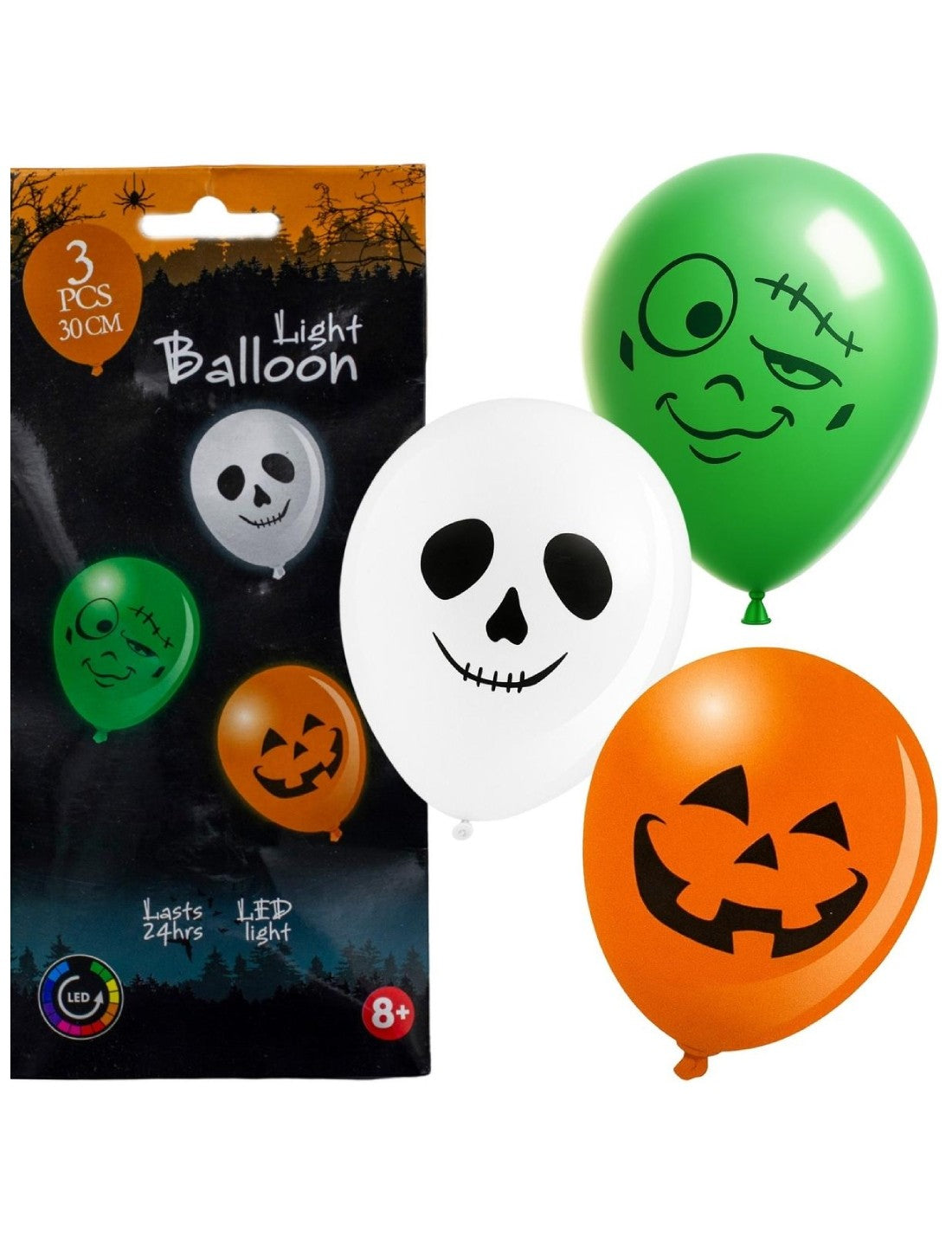 Set 3 Palloncini Di Halloween Con LED 30cm