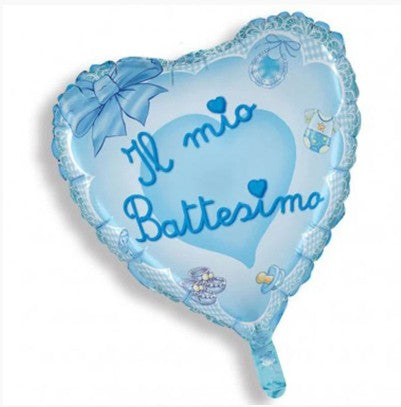 Palloncino Metalfoil Cuore Azzurro Il Mio Battesimo 18" 46cm