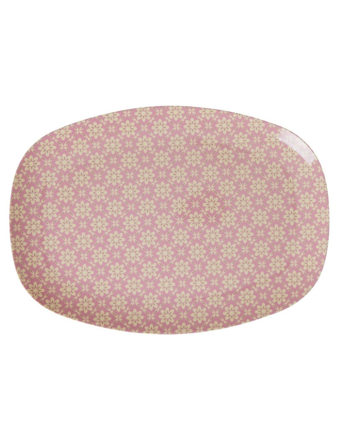 Rice Piatto Piano Grande Rettangolare Fiori Rosa 30cm