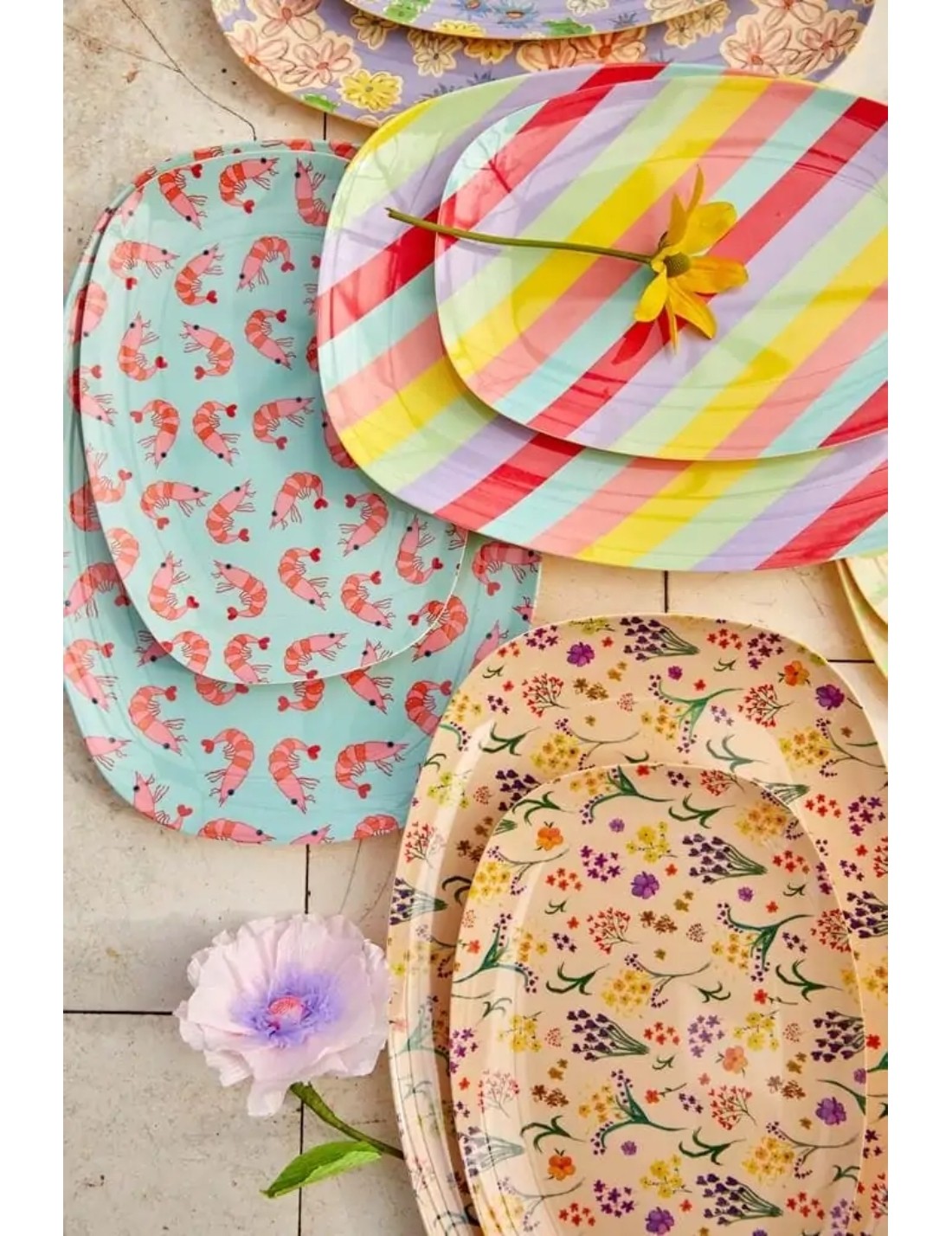 Rice Piatto Piano Grande Rettangolare Fiori 30cm