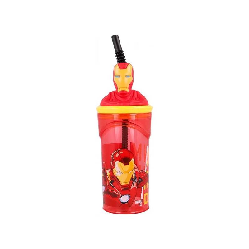 Bicchiere Con Cannuccia Iron Man 3D In Tritan 360ml