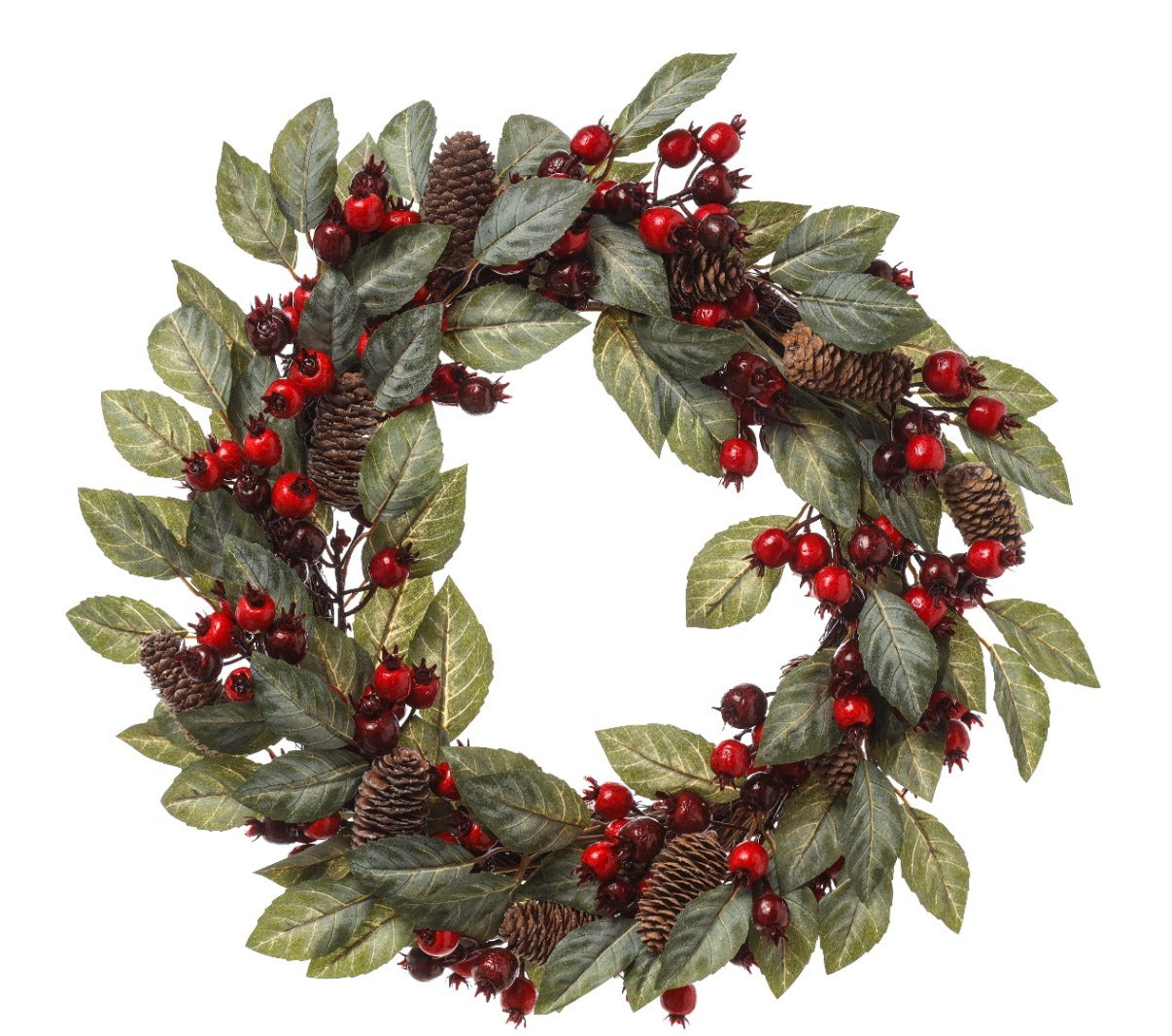 Fuoriporta Ghirlanda Corona Verde Con Bacche Rosse 40cm