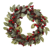 Fuoriporta Ghirlanda Corona Verde Con Bacche Rosse 40cm