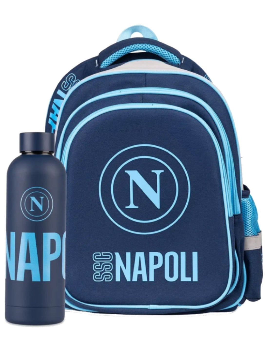 Zaino Scuola Estensibile Colourbook SSC Napoli Con Borraccia Blu