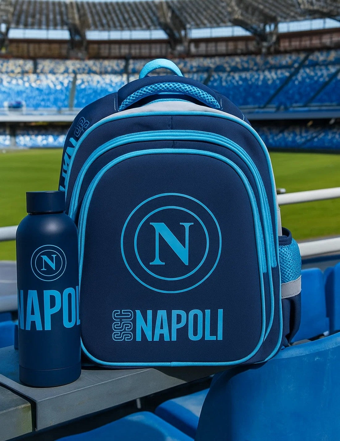 Zaino Scuola Estensibile Colourbook SSC Napoli Con Borraccia Blu