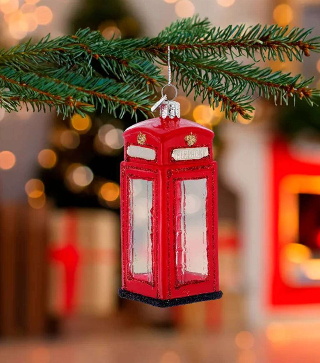 Addobbo Albero Di Natale In Vetro Cabina Telefonica Britannica 10cm