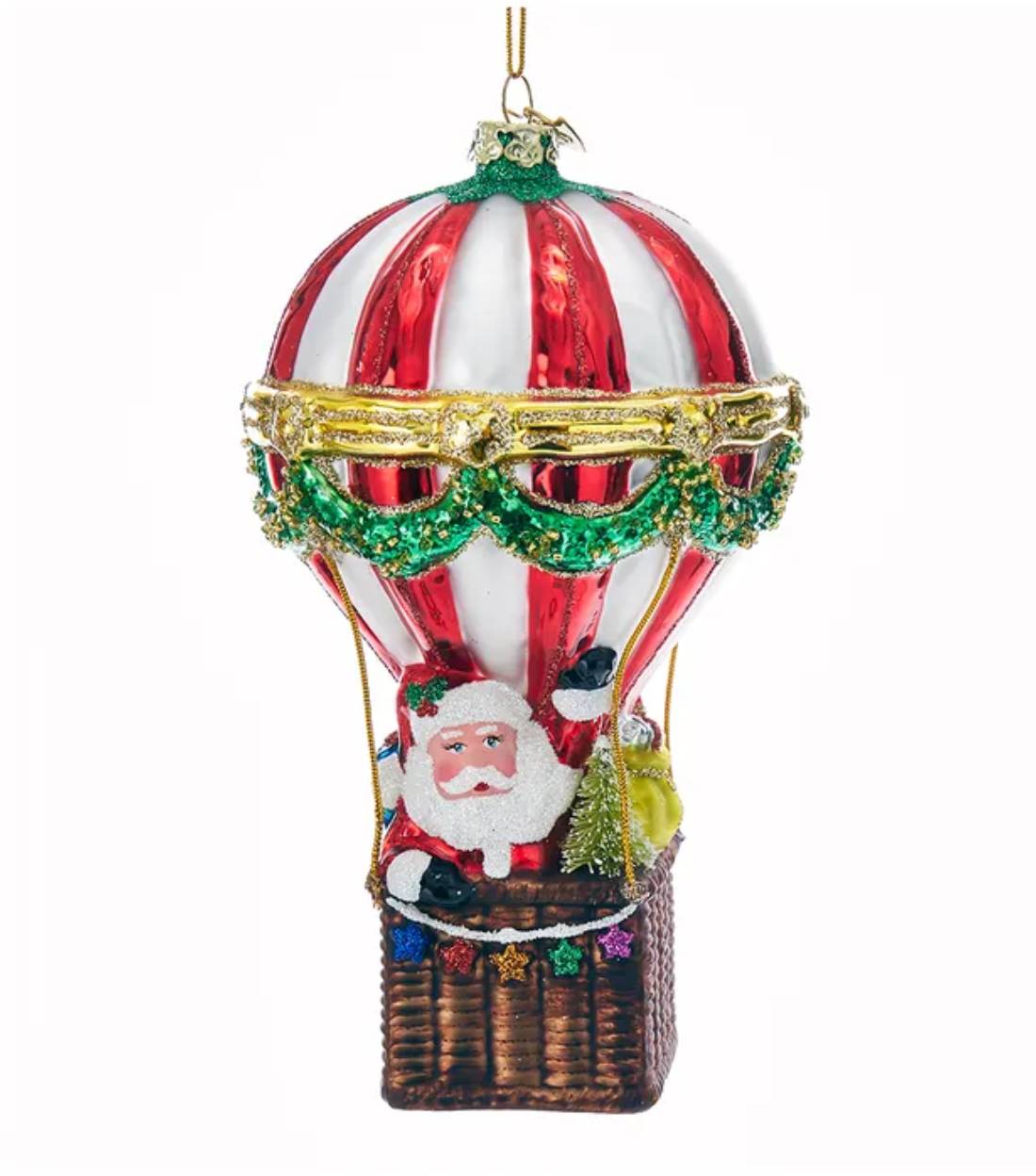 Addobbo Albero Di Natale In Vetro Babbo Natale In Mongolfiera 14cm