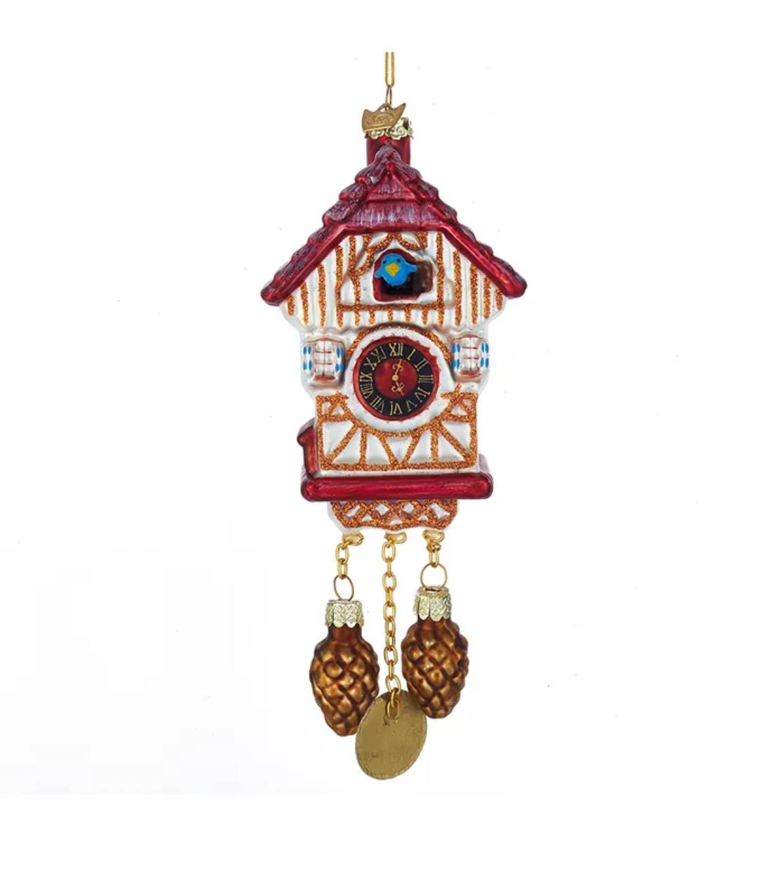 Addobbo Albero Di Natale In Vetro Orologio A Cucù 13cm
