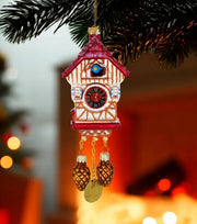 Addobbo Albero Di Natale In Vetro Orologio A Cucù 13cm