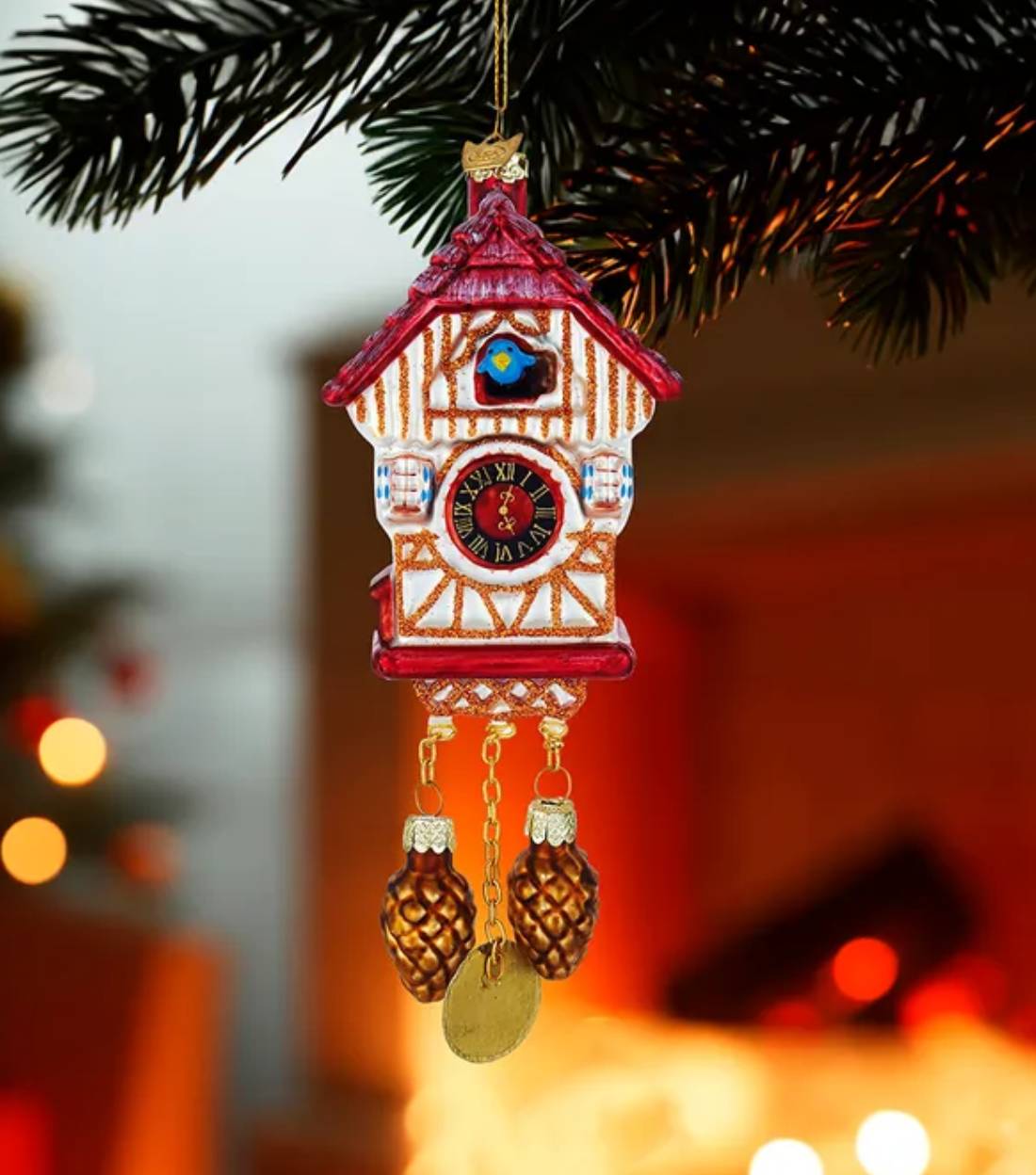 Addobbo Albero Di Natale In Vetro Orologio A Cucù 13cm