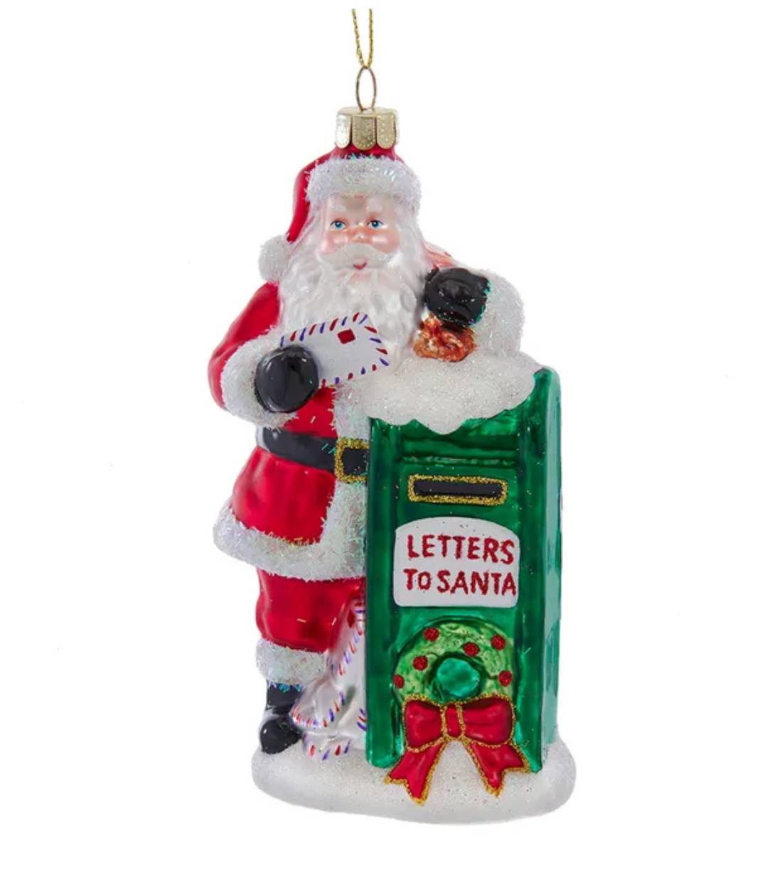 Addobbo Albero Di Natale In Vetro Babbo Natale Con Cassetta Postale 15cm