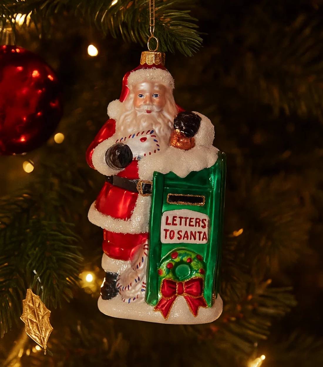 Addobbo Albero Di Natale In Vetro Babbo Natale Con Cassetta Postale 15cm