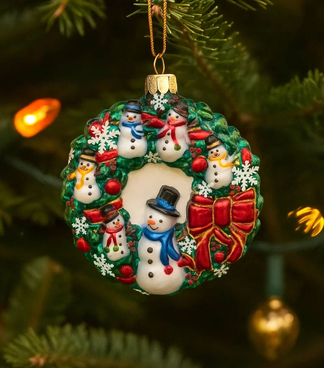 Addobbo Albero Di Natale In Vetro Ghirlanda Pupazzo Di Neve 8cm