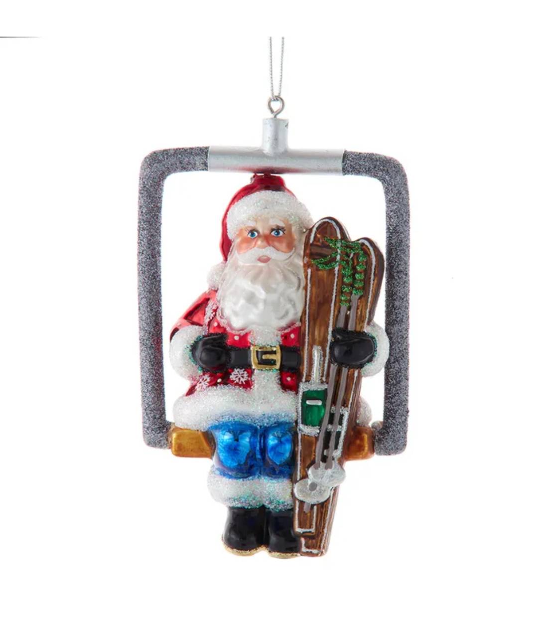 Addobbo Albero Di Natale In Vetro Babbo Natale Su Seggiovia 11cm