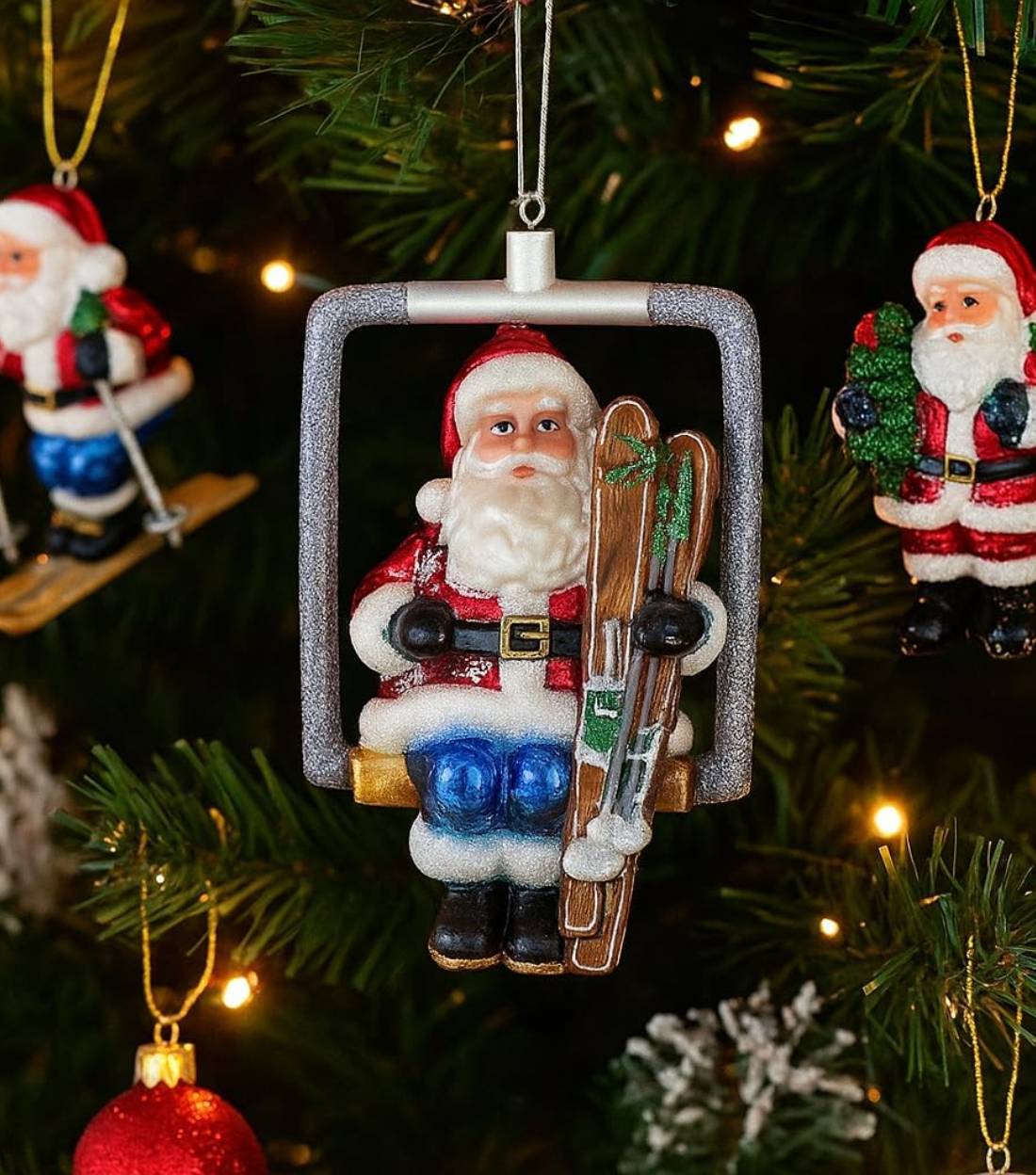 Addobbo Albero Di Natale In Vetro Babbo Natale Su Seggiovia 11cm