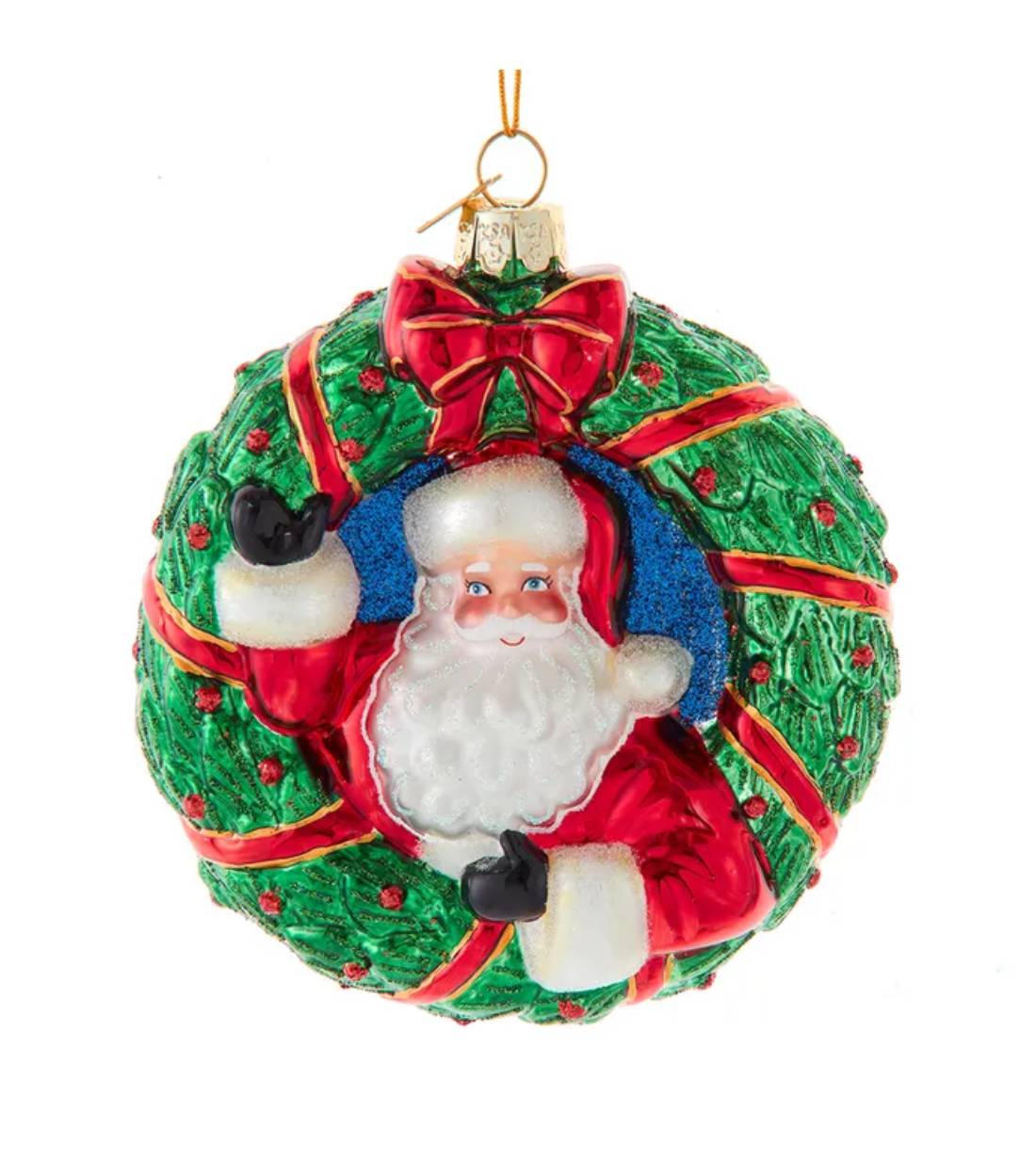 Addobbo Albero Di Natale In Vetro Ghirlanda Con Babbo Natale 11cm