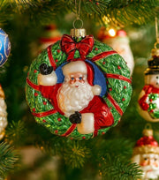 Addobbo Albero Di Natale In Vetro Ghirlanda Con Babbo Natale 11cm