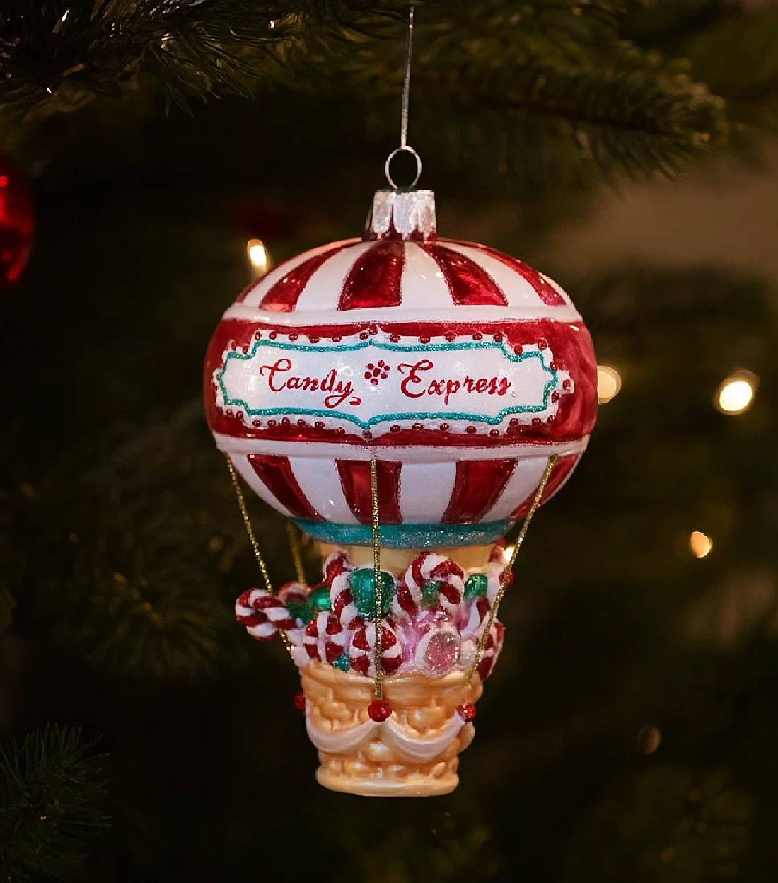 Addobbo Albero Di Natale In Vetro Mongolfiera Candy Express 12cm