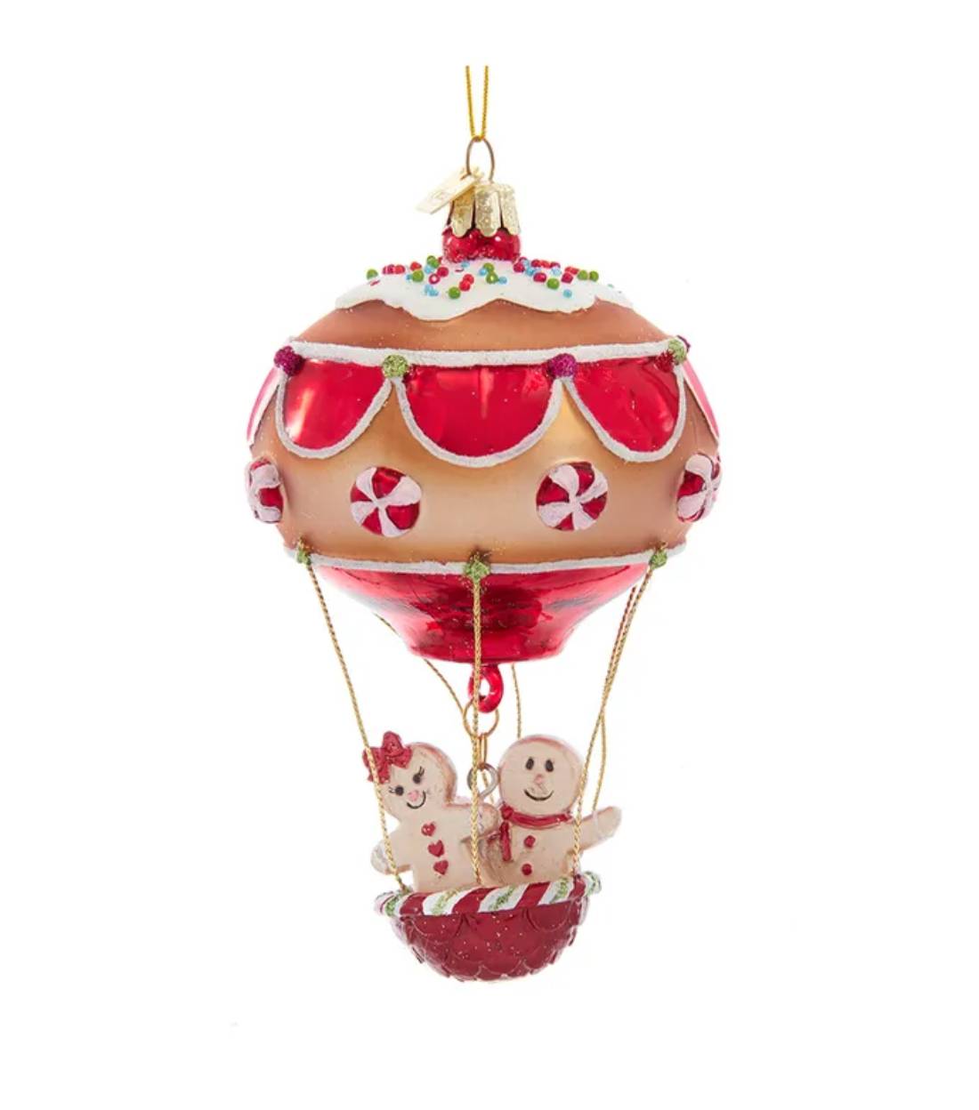 Addobbo Albero Di Natale In Vetro Mongolfiera Con Pan Di Zenzero 12cm
