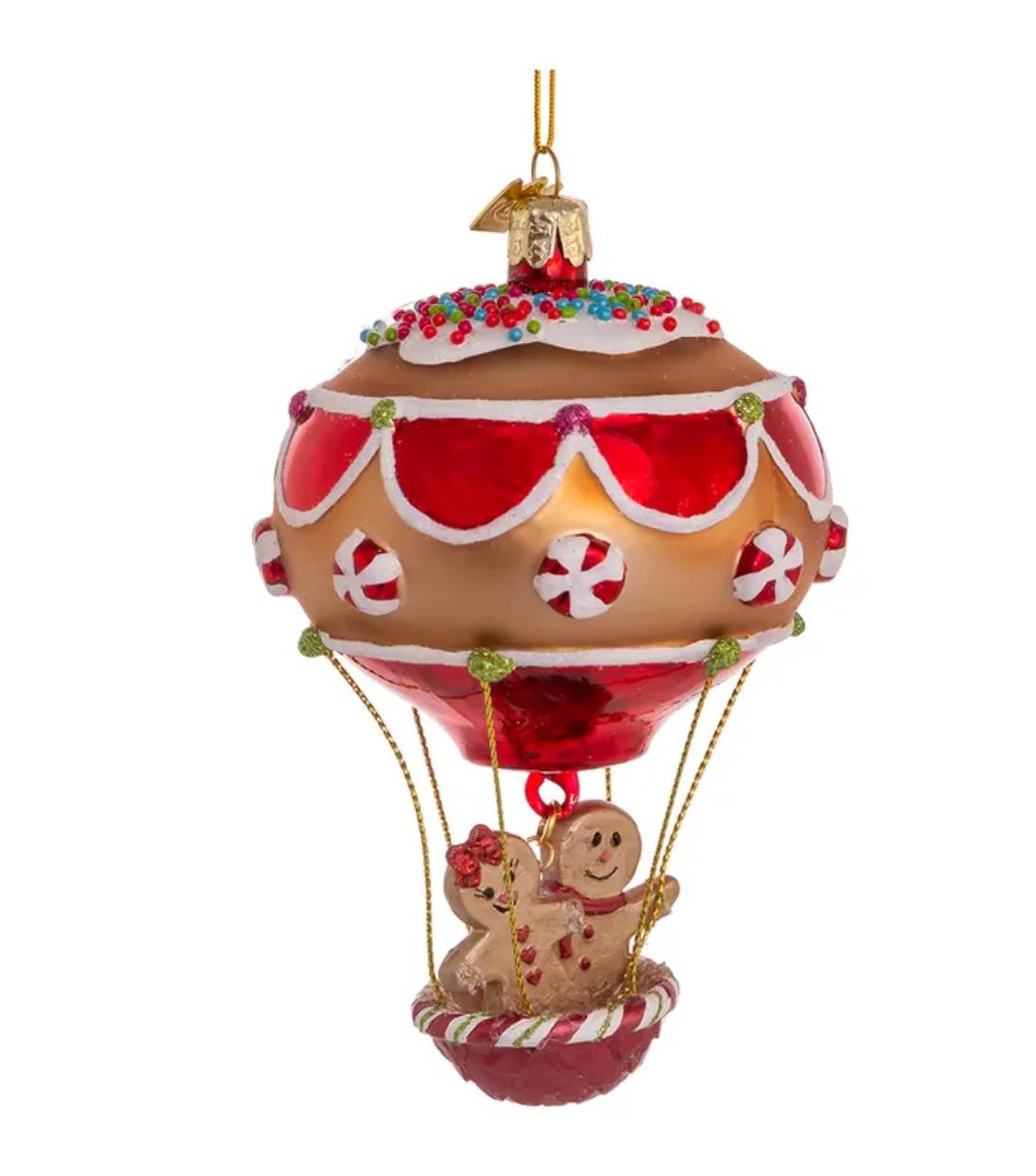 Addobbo Albero Di Natale In Vetro Mongolfiera Con Pan Di Zenzero 12cm
