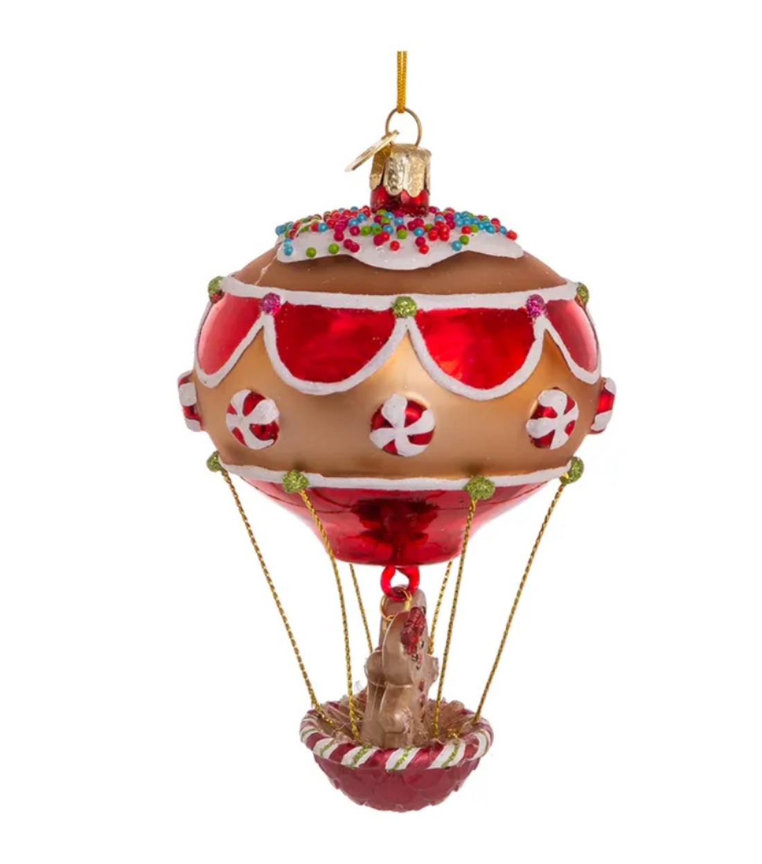 Addobbo Albero Di Natale In Vetro Mongolfiera Con Pan Di Zenzero 12cm