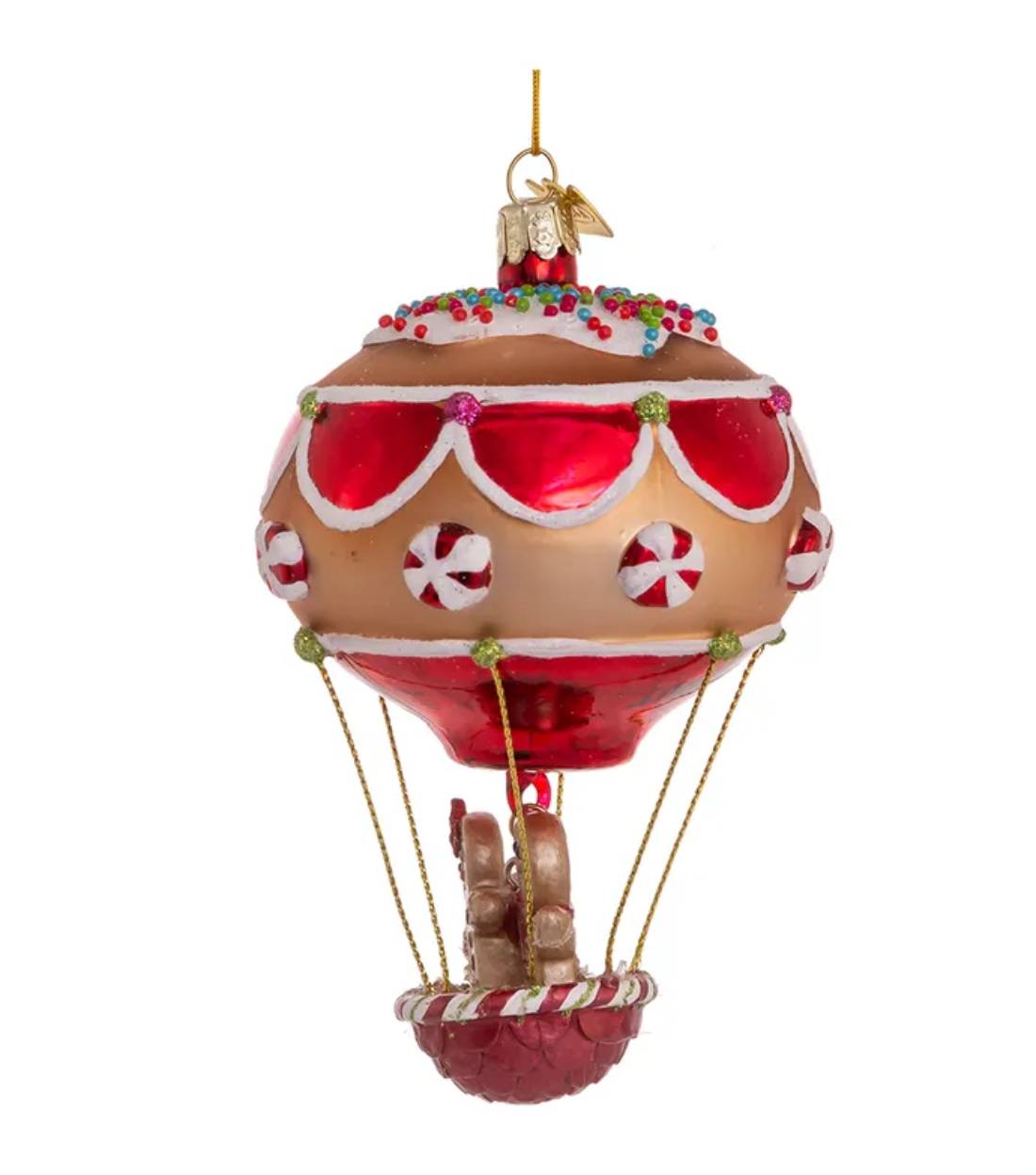 Addobbo Albero Di Natale In Vetro Mongolfiera Con Pan Di Zenzero 12cm