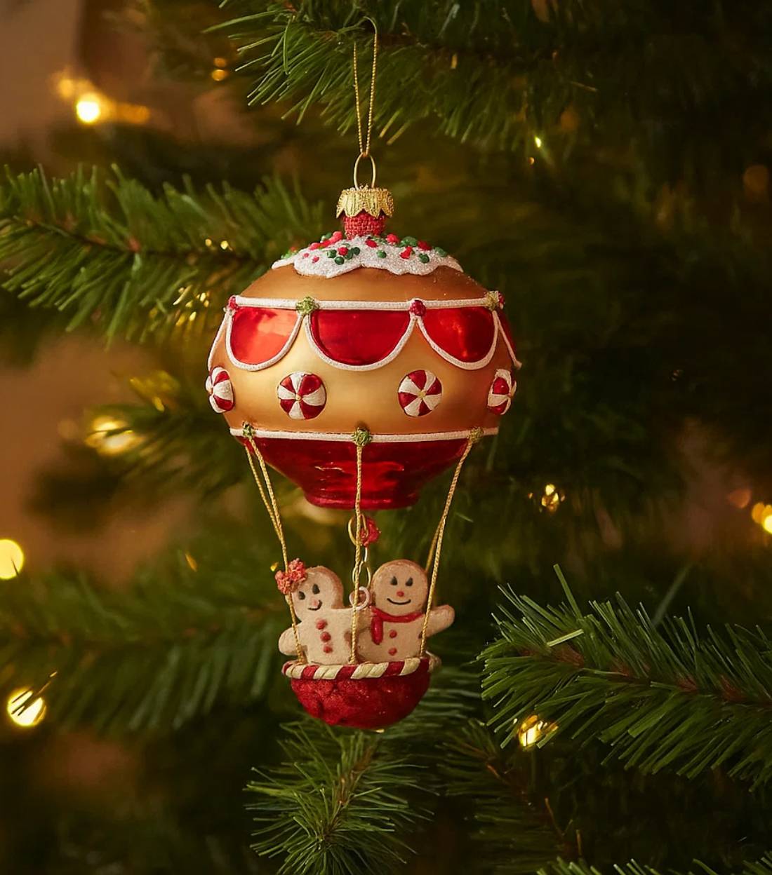 Addobbo Albero Di Natale In Vetro Mongolfiera Con Pan Di Zenzero 12cm