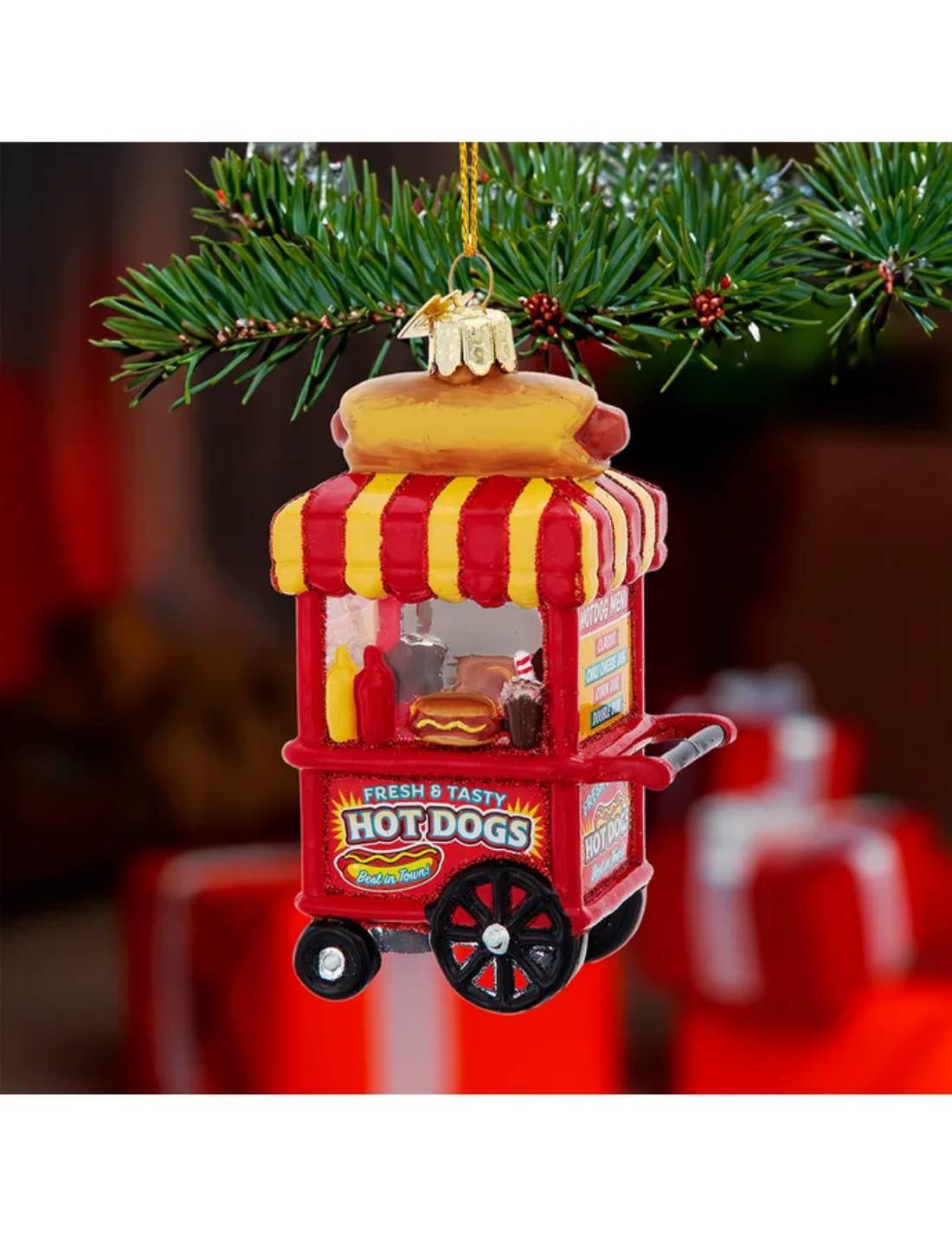 Addobbo Albero Di Natale Carretto Hot Dog 11cm