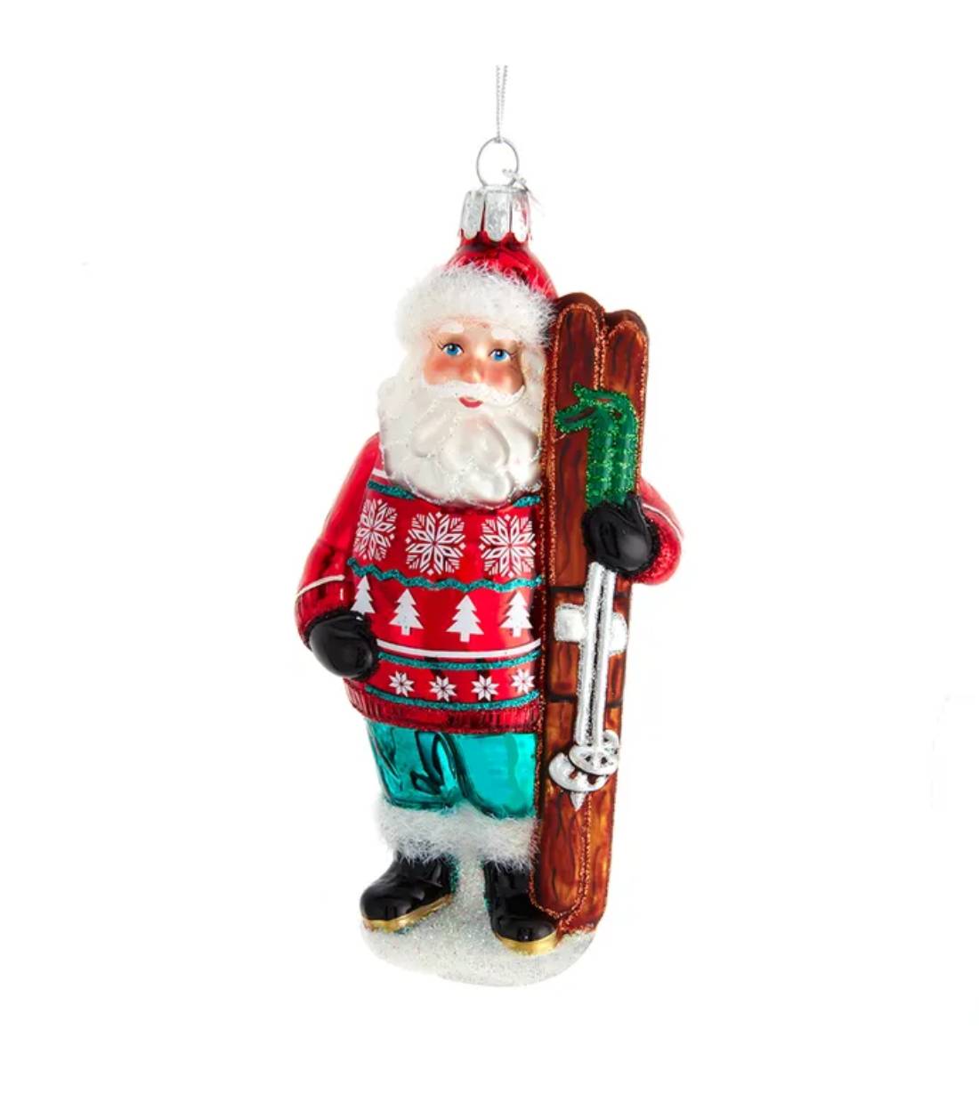 Addobbo Albero Di Natale In Vetro Babbo Natale Con Sci 13cm