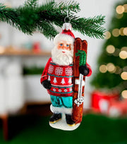 Addobbo Albero Di Natale In Vetro Babbo Natale Con Sci 13cm