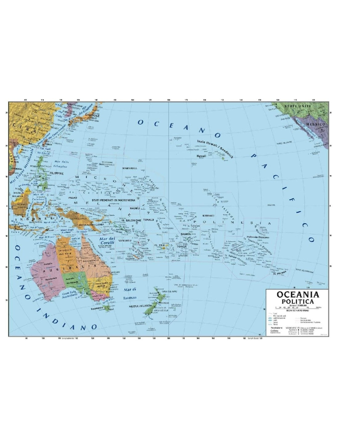 Cartina Geografica Fisico Politica Dell'Oceania A3