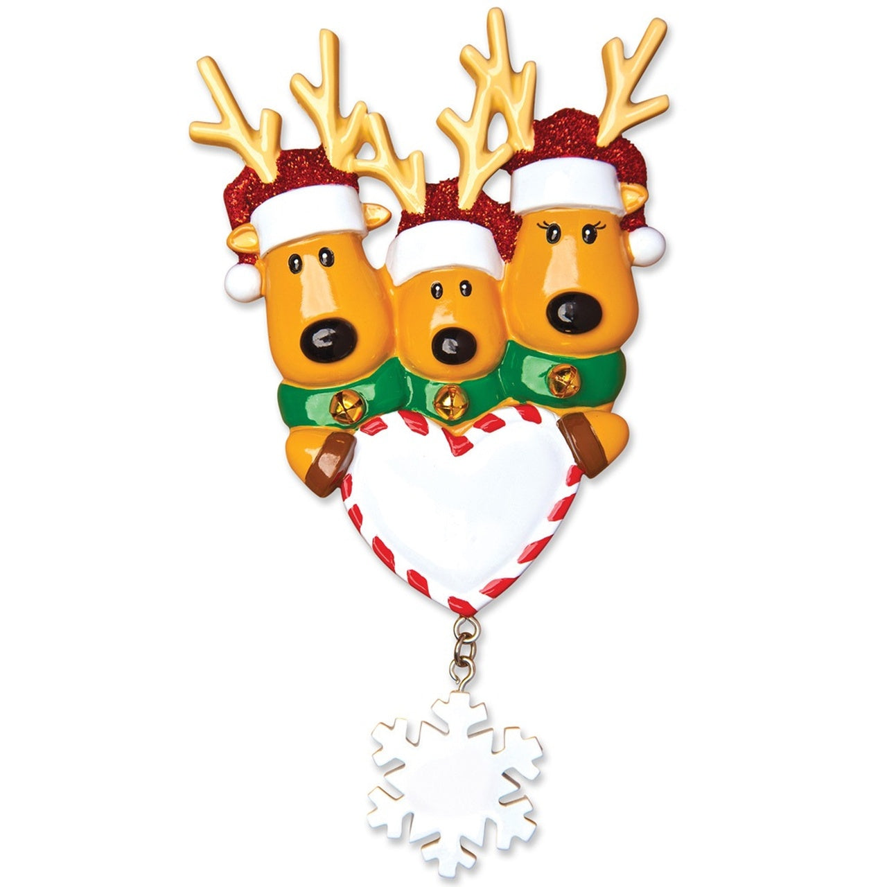 Addobbo Albero Di Natale 3 Renne In Famiglia Con Cuore Personalizzabile 10CM