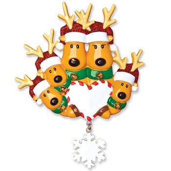 Addobbo Albero Di Natale 5 Renne In Famiglia Con Cuore Personalizzabile 10CM