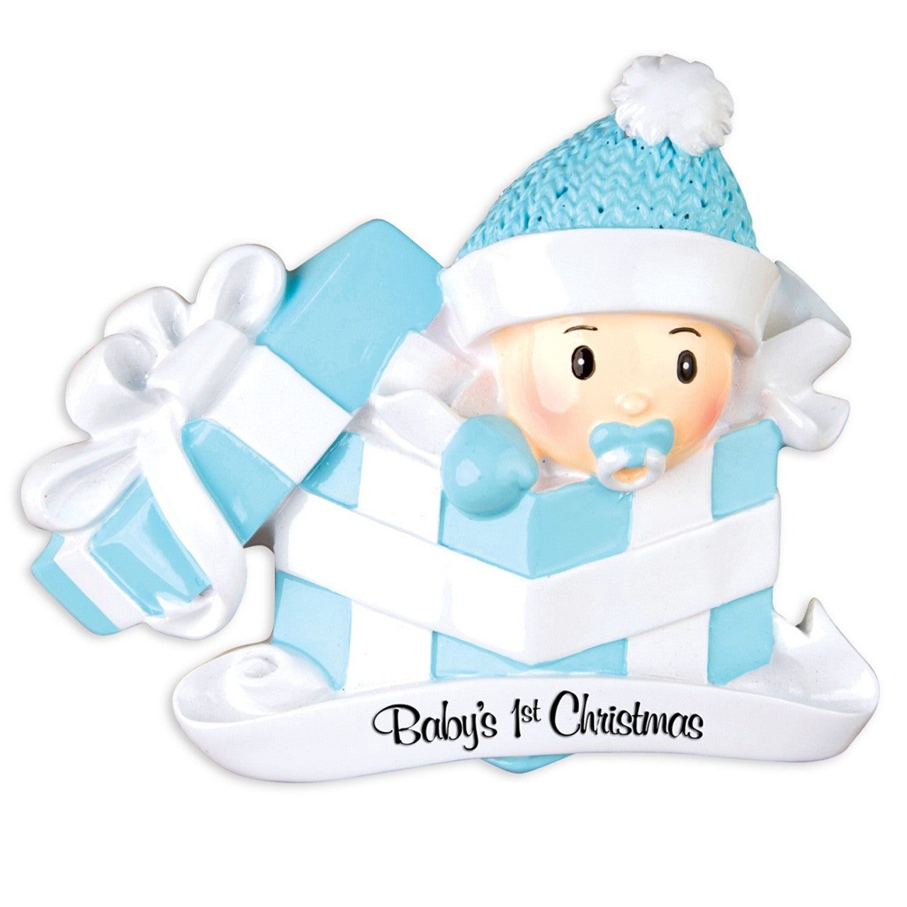 Addobbo Albero Di Natale Bambino In Scatola Regalo Celeste 10cm