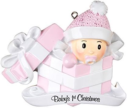 Addobbo Albero Di Natale Bambina In Scatola Regalo Rosa Personalizzabile