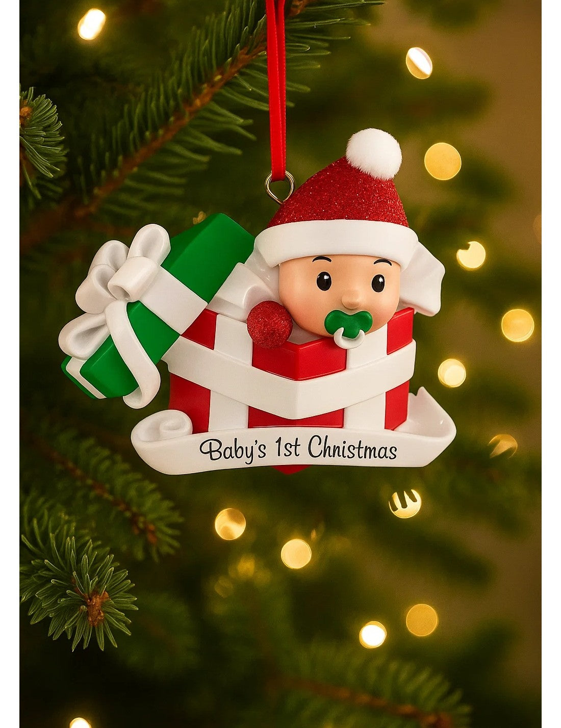 Addobbo Albero Di Natale Bambino In Scatola Regalo Rossa Personalizzabile