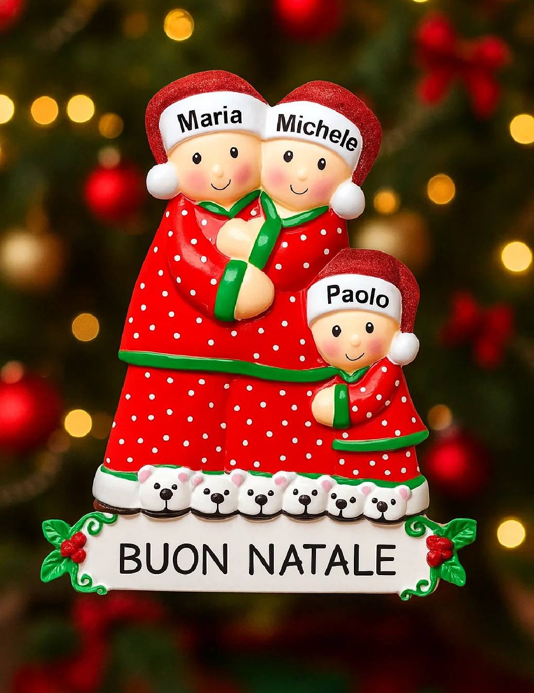 Addobbo Di Natale Coppia Con Figlio In Pigiama Personalizzabile