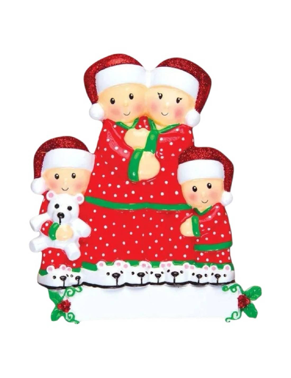 Addobbo Albero Di Natale Coppia Con 2 Figli E Peluche Personalizzabile