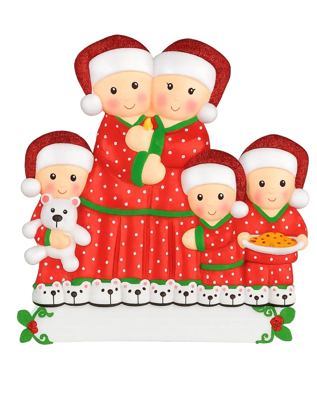 Addobbo Natale Coppia 3 Figli In Pigiama Personalizzabile