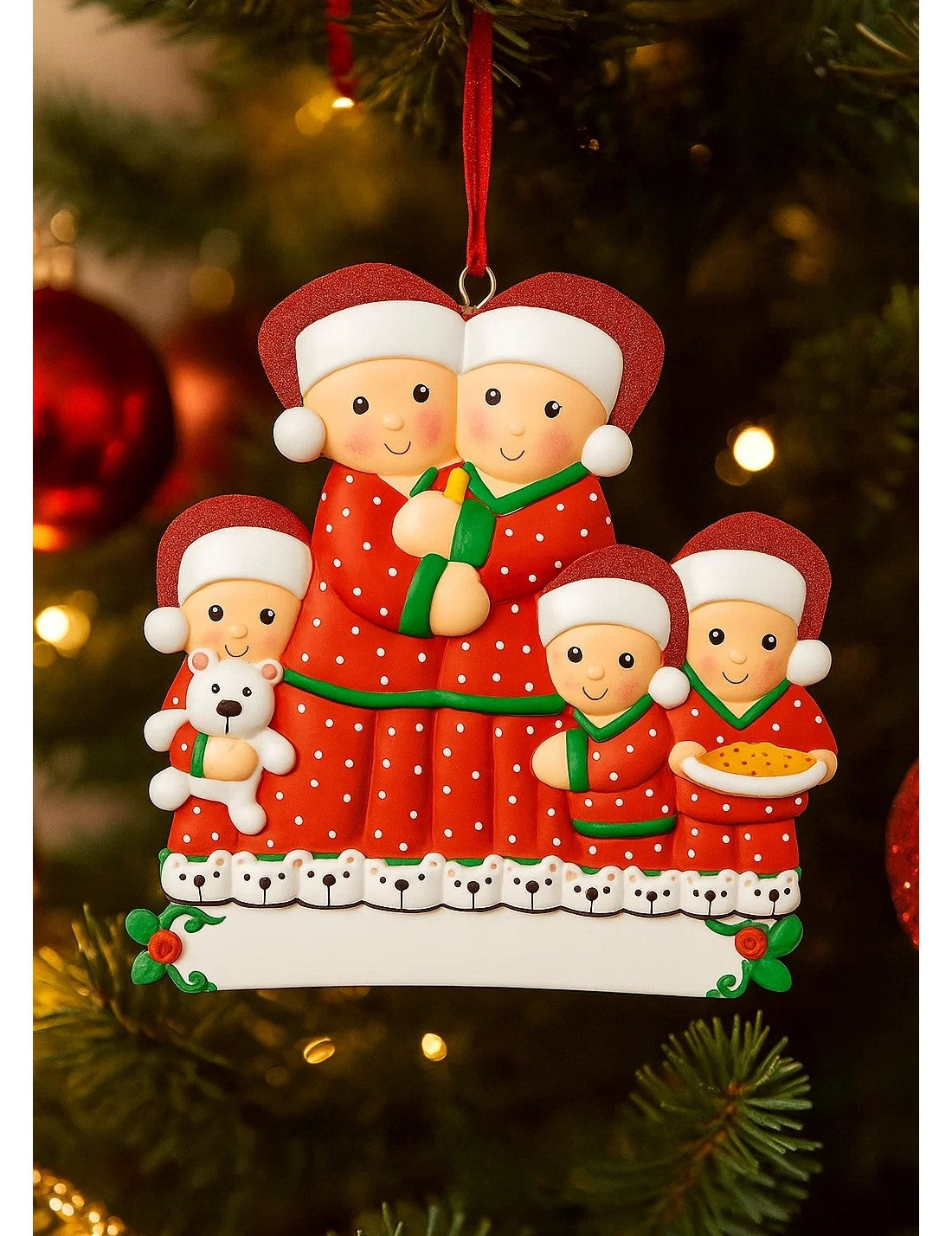 Addobbo Natale Coppia 3 Figli In Pigiama Personalizzabile