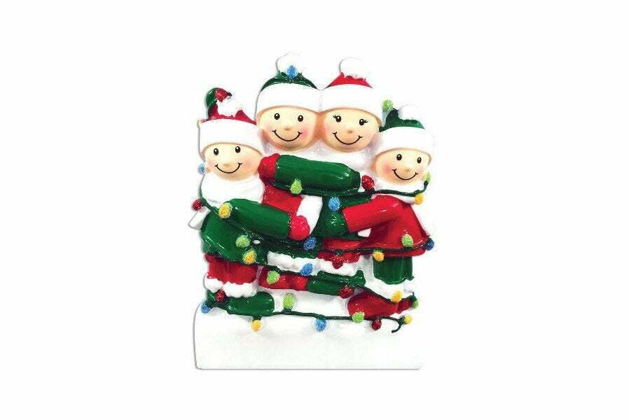 Addobbo Albero Di Natale Coppia 2 Figli Con Serie Di Luci Personalizzabile 10CM
