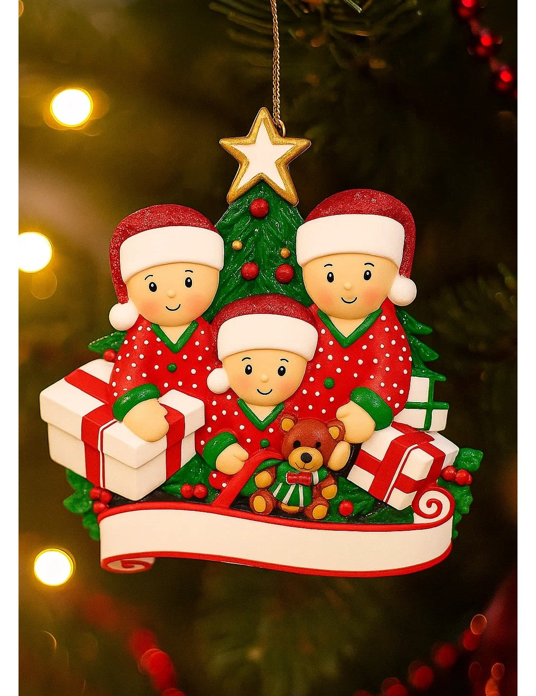 Addobbo Albero Di Natale Personalizzabile 3 In Famiglia Con Regali