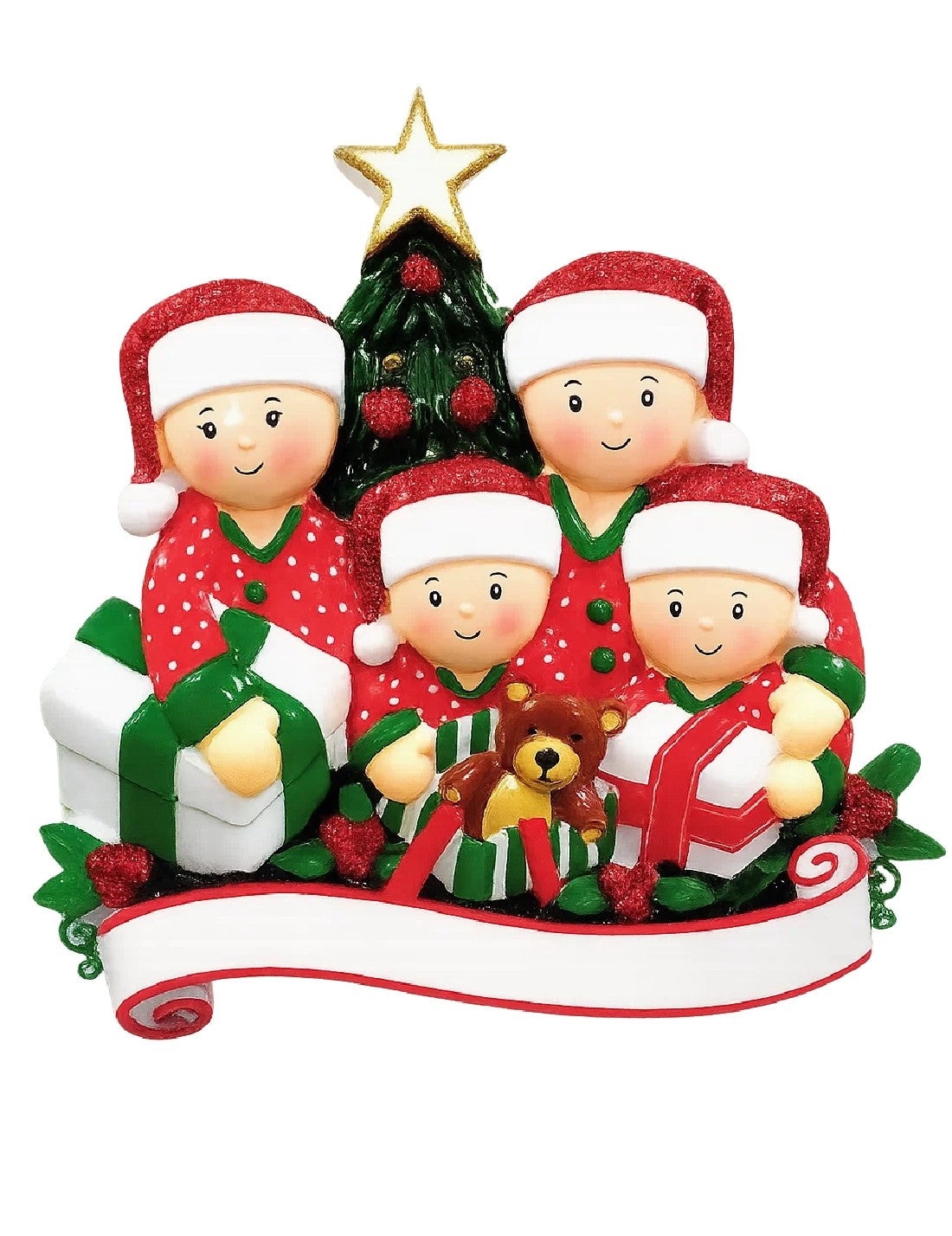 Addobbo Albero Di Natale Personalizzabile 4 In Famiglia Con Regali